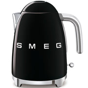 Smeg | Kettle - Black: Retro-styled electric kettle with chrome accents, 1.7L capacity, soft-opening lid, and 360° swivel base, perfect for stylish hot drink preparation.