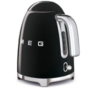 Smeg | Kettle - Black: 50s-style electric kettle with chrome accents, SMEG logo, clear water-level gauge, and polished handle. Ideal for preparing hot drinks with ease and style.