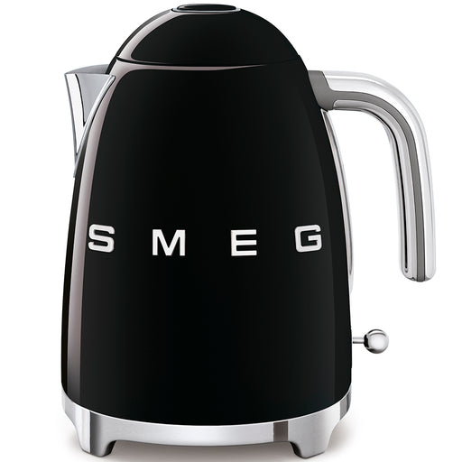 Smeg | Kettle - Black: Retro-styled electric kettle with chrome accents, 1.7L capacity, soft-opening lid, and 360° swivel base, perfect for stylish hot drink preparation.