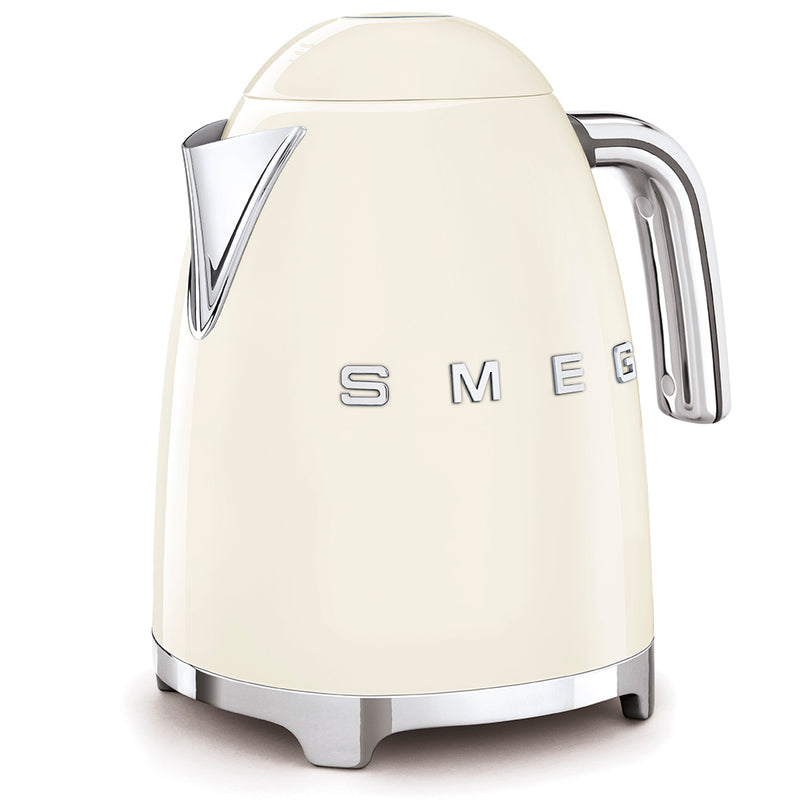 Smeg | Kettle - Cream: Retro-style electric kettle with polished chrome accents, 1.7L capacity, swivel base, and soft-opening lid; blends classic design with modern convenience.