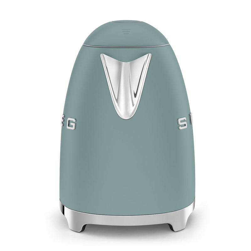 Smeg | Kettle - Jade: Retro-styled electric kettle with chrome accents, 1.7L capacity, soft lid opening, and 360° swivel base. Perfect for tea or coffee.