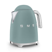 Smeg | Kettle - Jade: Retro-style 1.7L electric kettle with polished chrome handle and spout, featuring a 360° swivel base and soft-opening lid, ideal for Athens Cooks customers.