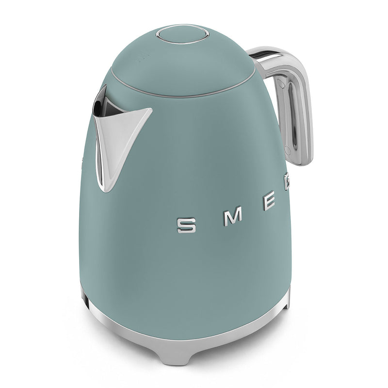 Smeg | Kettle - Jade with 1.7L capacity, featuring polished chrome accents and a 360° swivel base, ideal for convenient, stylish hot drink preparation.