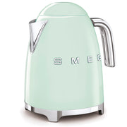 Smeg | Kettle - Pastel Green, featuring a retro design with polished chrome accents, ideal for stylish kitchens. Available at Athens Cooks, a curated kitchen store.