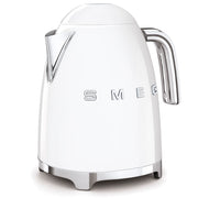 Smeg | Kettle - White: Retro '50s style electric kettle with chrome handle and spout, featuring a 1.7L capacity, Soft Opening lid, and 360° swivel base.