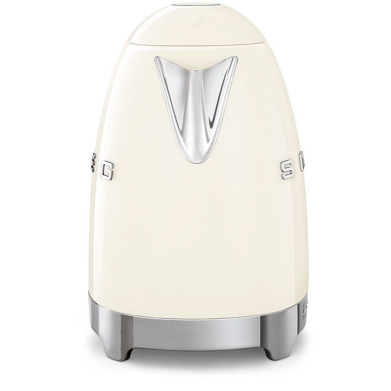 Smeg | Temp Kettle - Cream: Retro-style cordless kettle with chrome accents, 1.7L capacity, adjustable temperature, automatic shut-off, and removable limescale filter.
