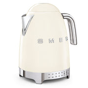 Smeg | Temp Kettle - Cream with chrome accents, features a 1.7L capacity, variable temperature settings, and a removable limescale filter.