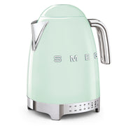 Smeg | Temp Kettle - Pastel Green: Retro-styled 1.7L electric kettle with selectable temperature dial, polished metal details, and removable filter for easy maintenance.