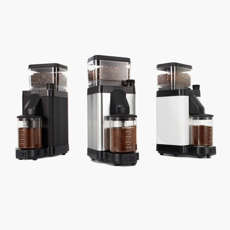 Moccamaster KM5 Burr Grinder with direct-drive motor and adjustable steel burrs for precise coffee grinding, featured in Athens Cooks' curated kitchen appliance collection.