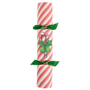 Hester & Cook Christmas Crackers - Candy Cane, festive party favors with surprises like a honeycomb ball, confetti, gold crown, and conversation card, perfect for holiday gatherings.