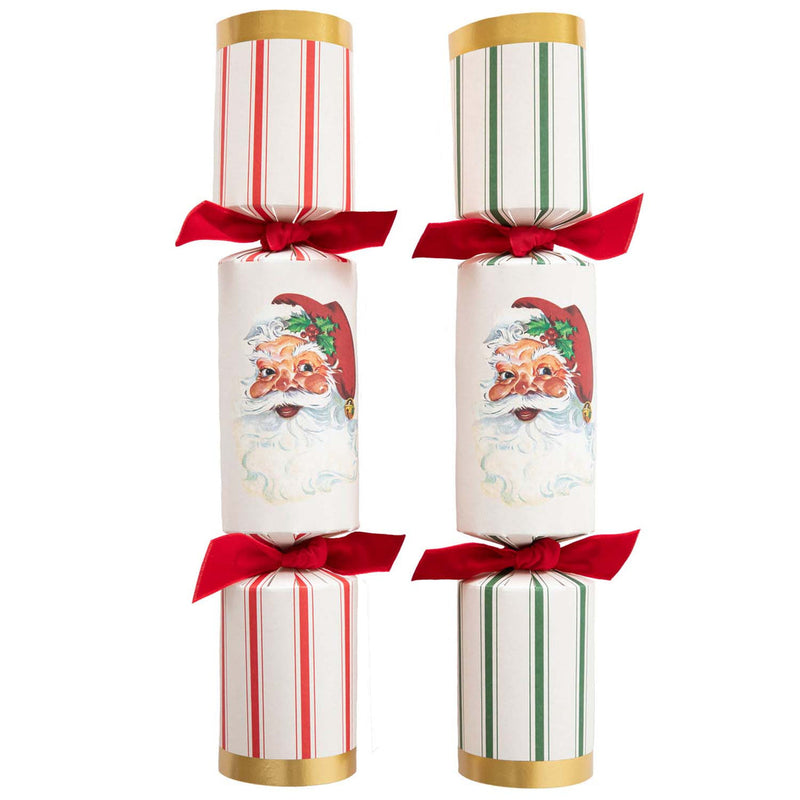 Hester & Cook | Christmas Crackers - Santa, featuring festive surprises like honeycomb balls, gold crowns, and conversation cards, perfect for holiday gatherings.