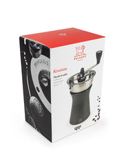 Peugeot | Kronos Coffee Mill, 7.5 inches: Stainless-steel hand-crank grinder showcasing Peugeot's craftsmanship, designed for optimal coffee flavor extraction. Featured in Athens Cooks' curated kitchen selection.