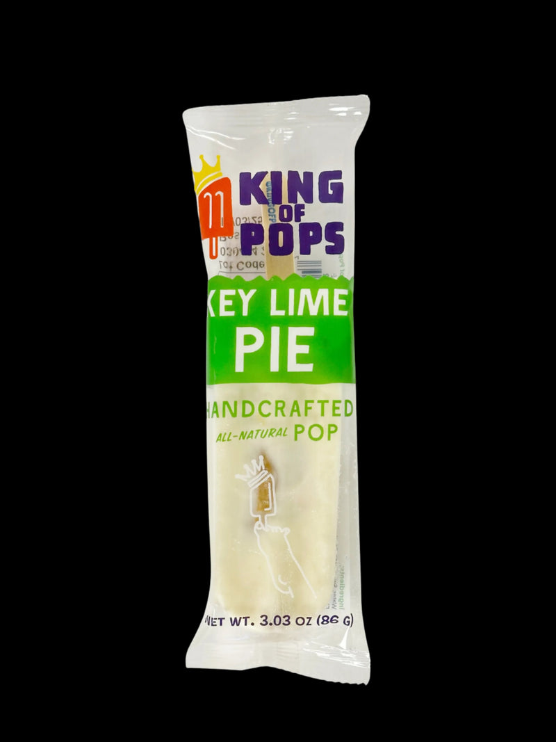 King of Pops | Key Lime Pie popsicle in a plastic bag, showcasing its creamy texture and gingersnap crust, inspired by a piece of pie on a stick.