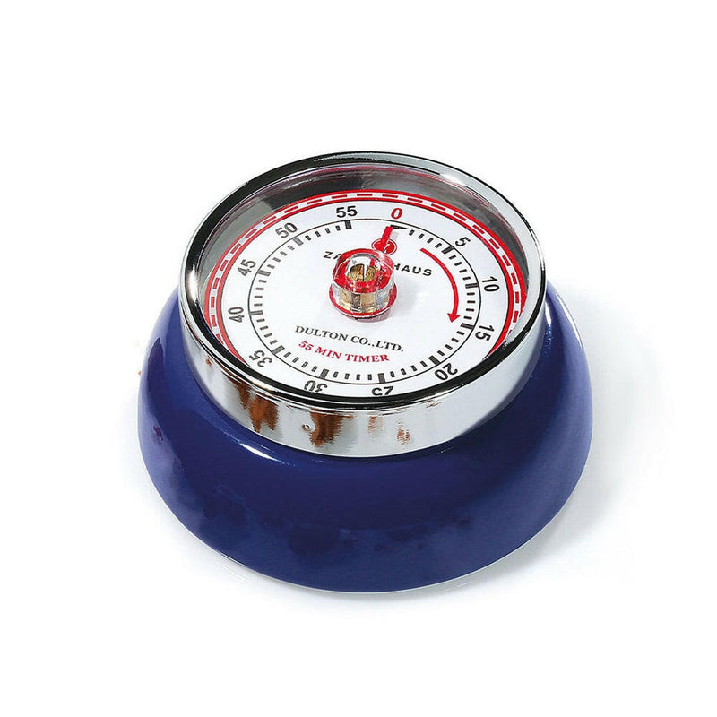 Zassenhaus Retro Kitchen Timer - White, steel construction with built-in magnet, 2.75 diameter, 2 high, adjustable up to 60 minutes by turning dial clockwise.