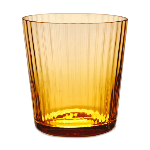 Amber translucent tumbler with vertical ribbing, titled Match |, ideal for enhancing your kitchenware collection from Athens Cooks.