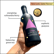 Three Spirit | Botanical Social Elixirs, Livener bottle, promoting an energizing, non-alcoholic drink with schisandra, guayusa, and green tea, featuring an IWSC gold medal icon.