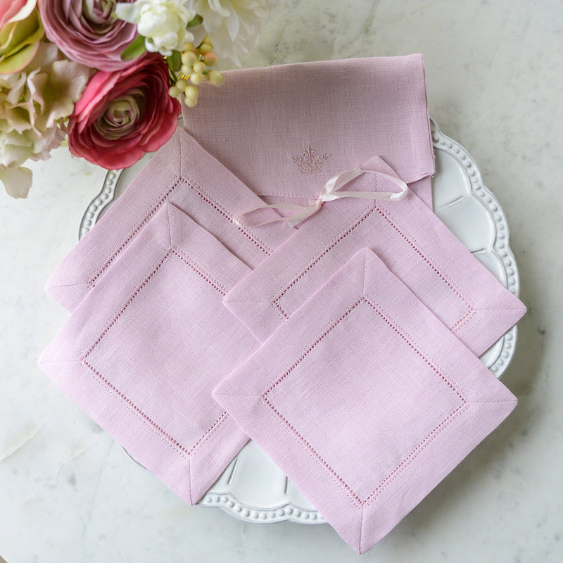 Crown Linen Designs | Hemstitch Cocktail Napkin Set - White
