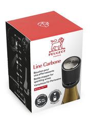 Peugeot | BULK DISPLAY Line Bottle Stoppers - Carbon, featuring box packaging with an illustrated bottle stopper, ideal for enhancing your barware collection at Athens Cooks.