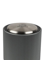 Peugeot BULK DISPLAY Line Bottle Stopper - Carbon, featuring a sleek silver metal cylinder design with close-up logo detail, ideal for enhancing your barware collection.