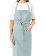 MagicLinen | Linen Bib Aprons - Forest Green: Durable, absorbent linen apron for cooking and gardening, unisex fit XS-XL, stone-washed for a cozy feel.