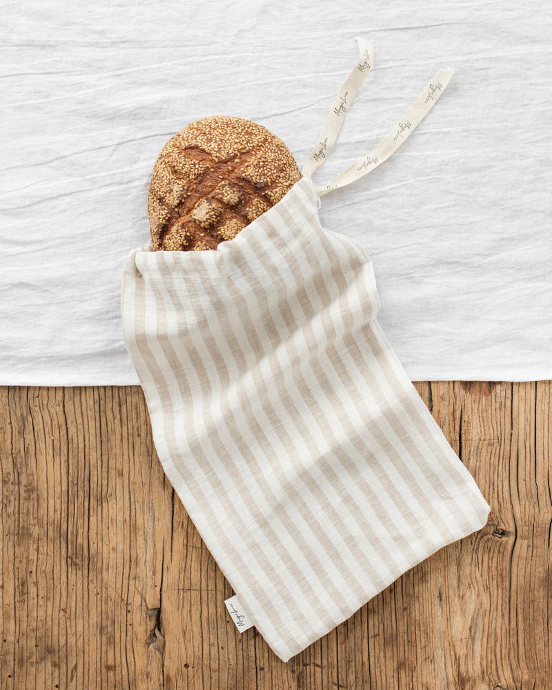 MagicLinen | Linen Bread Bags - Woodrose, a breathable linen bag with drawstring, ideal for keeping bread fresh and mold-free, adding elegance to any kitchen.
