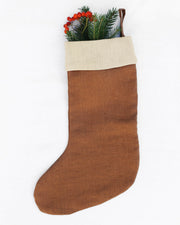 MagicLinen | Linen Christmas Stockings - Clay Red, handcrafted from sustainable linen, featuring a double layer and loop for hanging, ideal for eco-friendly holiday decor.