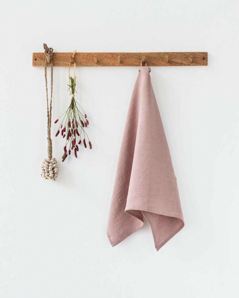 MagicLinen's Forest Green Linen Tea Towel with loop, perfect for drying dishes or enhancing kitchen decor.