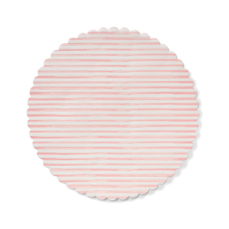 Pink Me Up Original Flate Plate Liners featuring a pink and white striped design, ideal for enhancing table settings, available at Athens Cooks kitchen store.