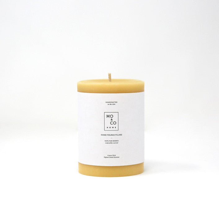 Mo&Co Home | Beeswax Pillar Candles | Natural Gold : 3x4 Inch