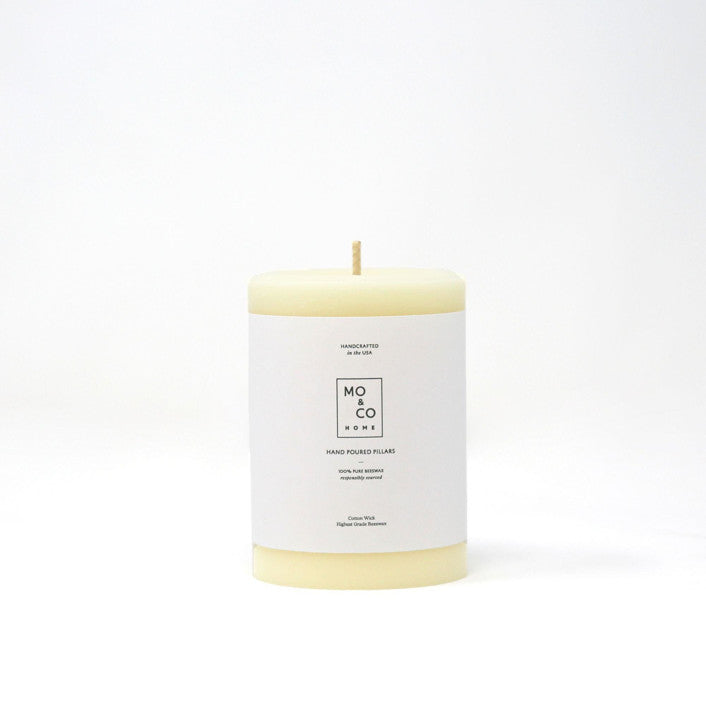 Mo&Co Home | Beeswax Pillar Candles | Natural White: 3x4 Inch
