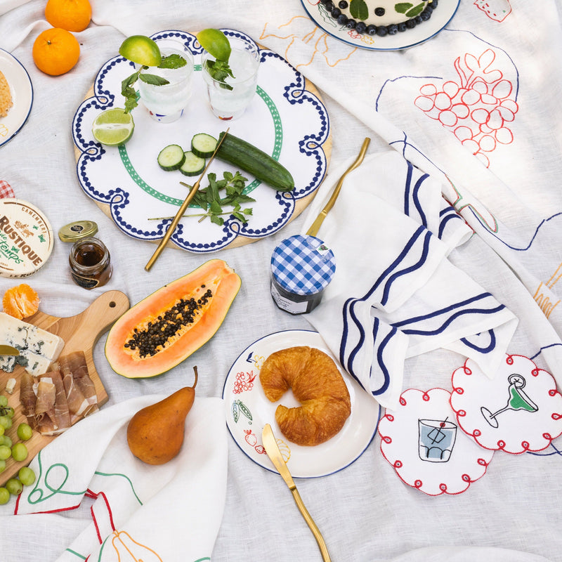 Misette | Colorblock Embroidered Linen Napkins with Color Dark Blue, Set of 4