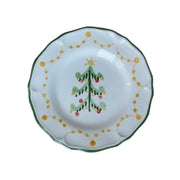 La Gabbianella | MAGIA salad/dessert plate features a hand-painted Christmas tree and scalloped edges, ideal for festive dining, handmade in Italy.