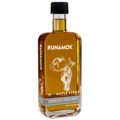 Runamok | Maple Syrups - Smoked with Pecan Wood in a glass bottle, ideal for enhancing fall flavors on waffles or pancakes, embodying Athens Cooks' curated specialty foods.