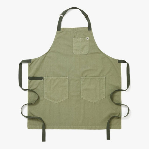 Hedley & Bennett | Essential Garment Dyed - Matcha apron, featuring an adjustable neck strap, two waist pockets, a chest pocket, and long waist ties, ideal for kitchen tasks.