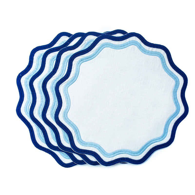 Misette | Colorblock Embroidered Linen Placemats, Blue