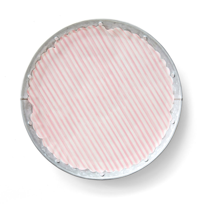 Round metal plate featuring 'Pink Me Up' patterned liners, ideal for enhancing your kitchen presentation from Athens Cooks' curated collection.