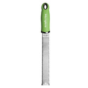 Microplane Premium Zester, Grater - Green: Long, narrow stainless-steel blade with sharp teeth, ideal for zesting citrus and grating hard cheeses and spices.