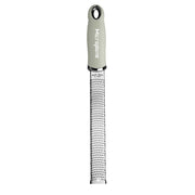 Microplane Premium Zester, Grater - Sage Green, featuring a long stainless-steel blade and ergonomic handle, ideal for zesting and grating cheeses or spices.
