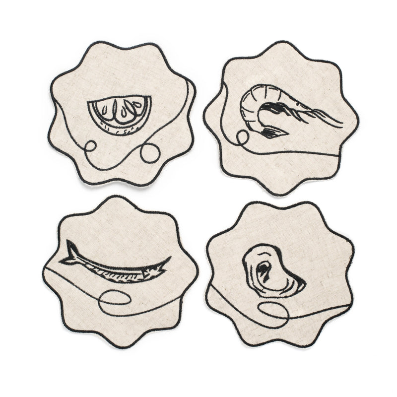 Misette | Line Drawing Embroidered Linen Napkins, Set of 4
