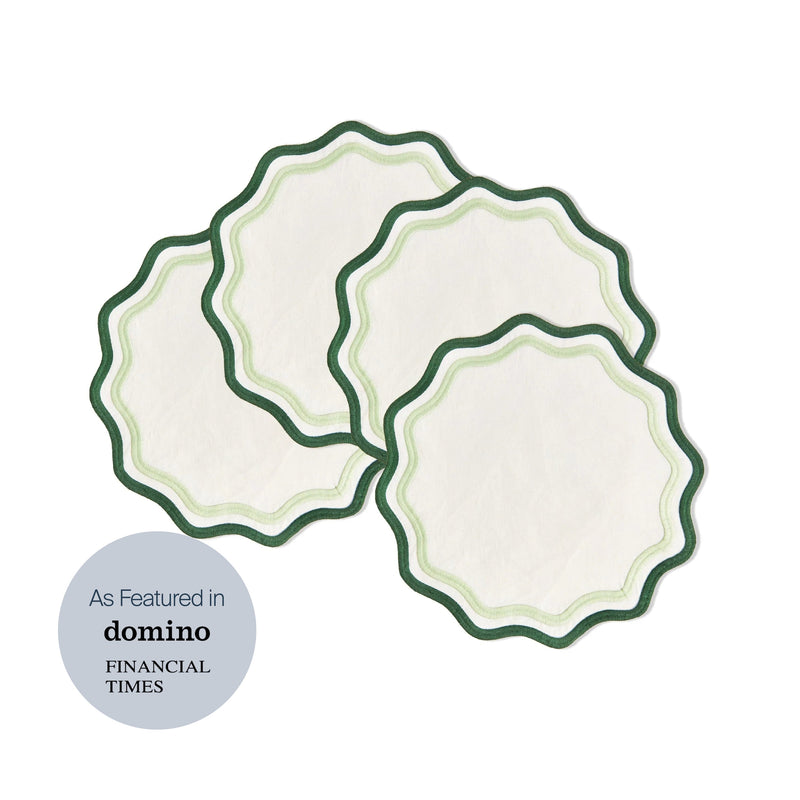 Misette | Colorblock Embroidered Linen Placemats in Dark Green/Sage, Set of 4