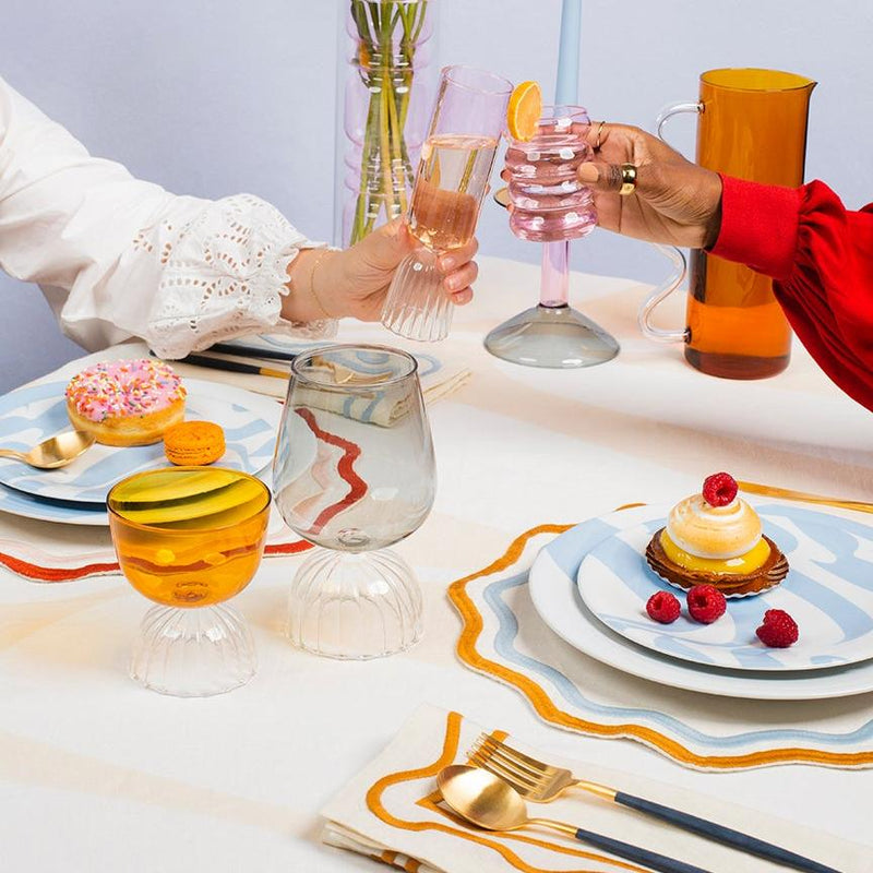 Misette | Colorblock Embroidered Linen Napkins, Amber, Set of 4