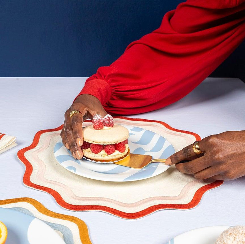 Misette | Colorblock Embroidered Linen Placemats, Pink/Rust, Set of 4