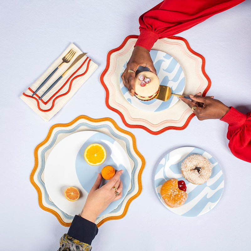 Misette | Colorblock Embroidered Linen Placemats, Pink/Rust, Set of 4