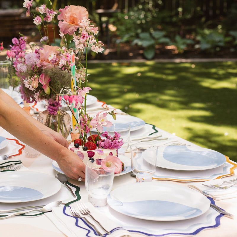 Misette | Colorblock Embroidered Linen Napkins, Dark Blue