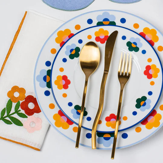 Misette | Floral Embroidered Linen Napkins in Amber