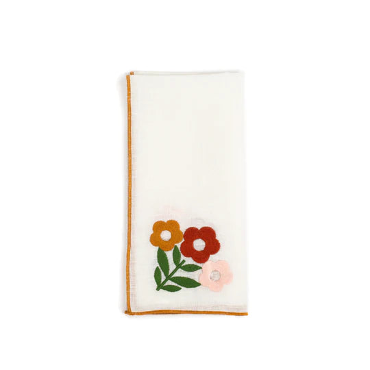 Misette | Floral Embroidered Linen Napkins in Amber, Set of 4