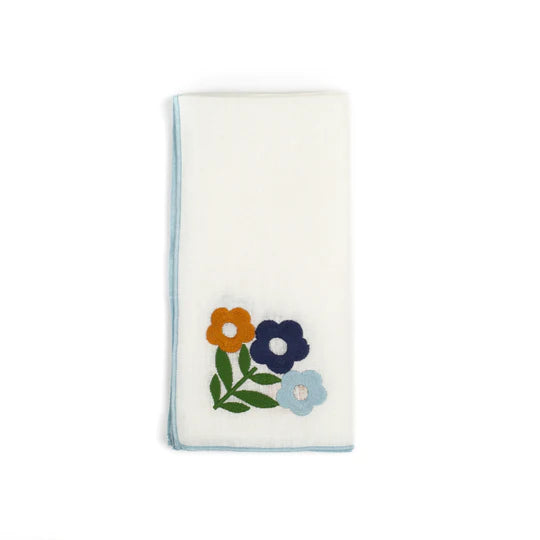 Misette | Floral Embroidered Linen Napkins in Dark Blue, Set of 4