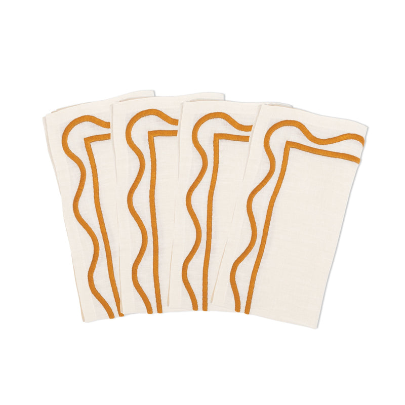 Misette | Colorblock Embroidered Linen Napkins, Amber, Set of 4