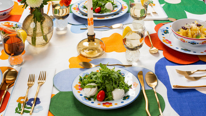 Misette | Floral Linen Patchwork Placemats, Red/Amber, Set of 4