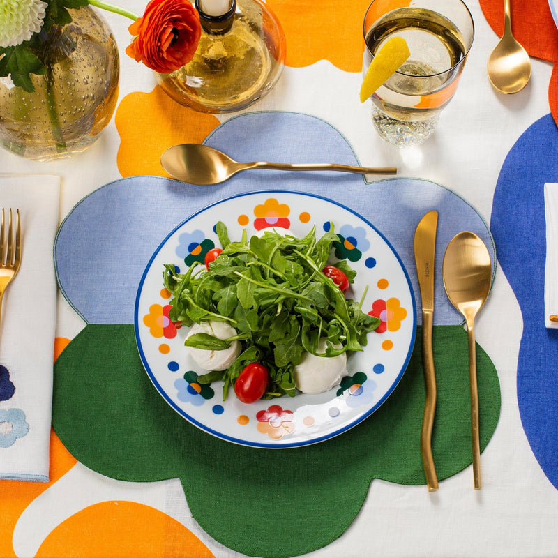 Misette | Floral Linen Patchwork Placemats, Green/Blue, Set of 4